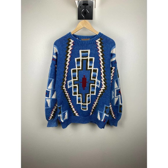 Ruff Hewn Vintage Knit Sweater Crewneck Tribal Blanket Pattern - L - Picture 3 of 15